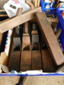 BOX CONTAINING MIXED BLOCK WOODWORKING PLANES ETC