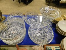 QUANTITY OF SEVEN GOOD QUALITY CUT GLASS BOWLS