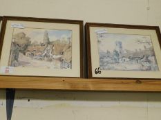 FOUR FRAMED PRINTS OF COUNTRY VILLAGE SCENES