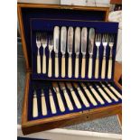 OAK CASED CANTEEN OF CUTLERY WITH BONE HANDLES