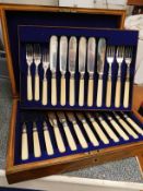 OAK CASED CANTEEN OF CUTLERY WITH BONE HANDLES