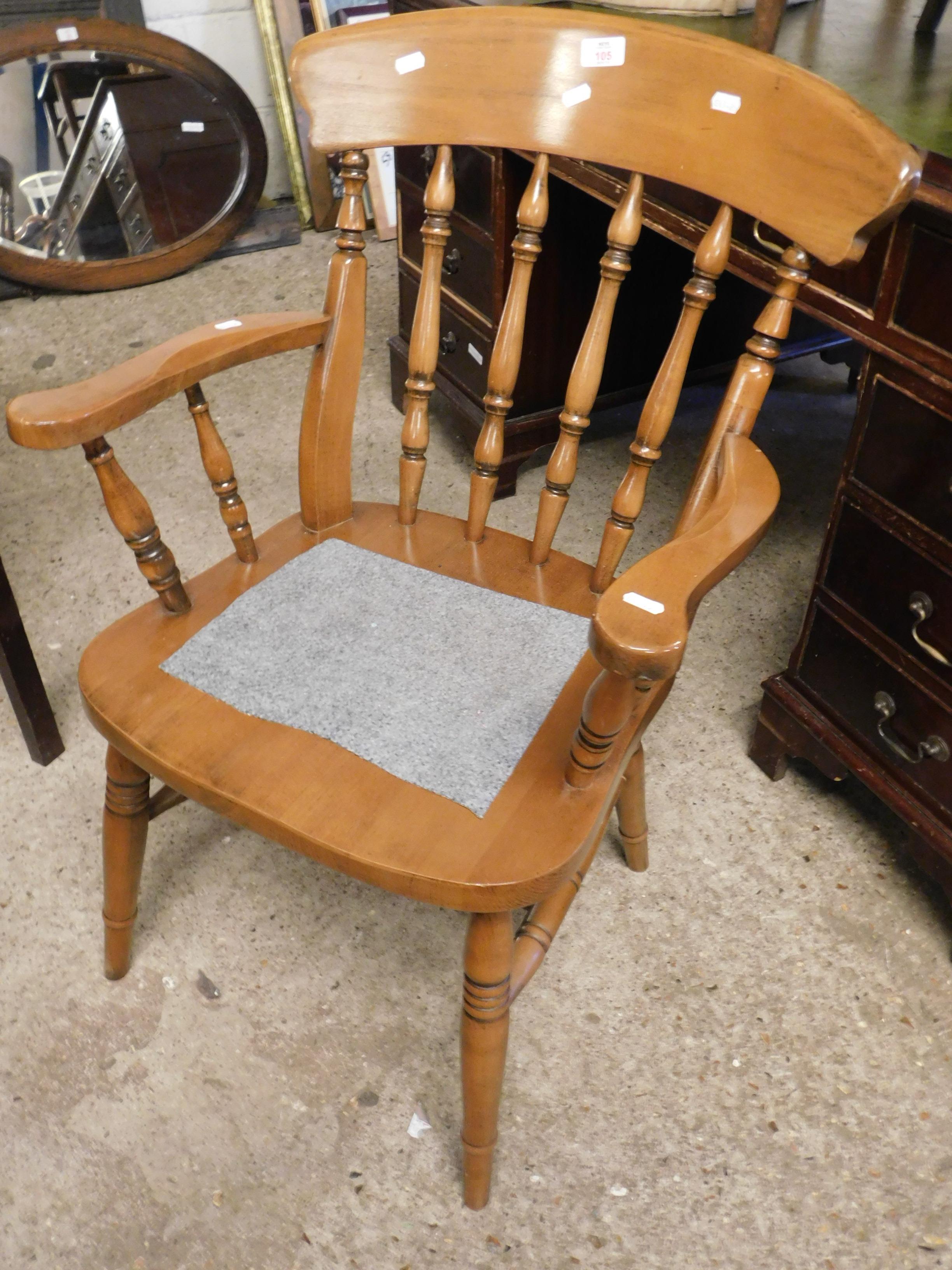 BEECHWOOD FRAMED HARD SEATED STICK BACK ARMCHAIR