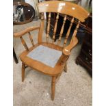 BEECHWOOD FRAMED HARD SEATED STICK BACK ARMCHAIR