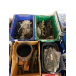 FOUR BOXES CONTAINING CAST IRON DOOR FURNITURE, LOCKS, HANDLES ETC