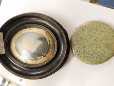 SHAGREEN LADIES COMPACT AND A MINIATURE OF A VICTORIAN LADY