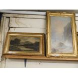 19TH CENTURY GILT FRAMED PICTURE OF A MOUNTAINOUS LANDSCAPE SCENE TOGETHER WITH A FURTHER GILT