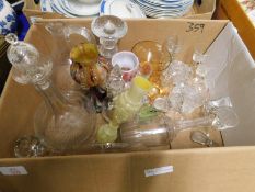 BOX CONTAINING GOOD QUALITY GLASS WARES, SHERRY GLASSES, DECANTERS ETC