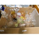 BOX CONTAINING GOOD QUALITY GLASS WARES, SHERRY GLASSES, DECANTERS ETC