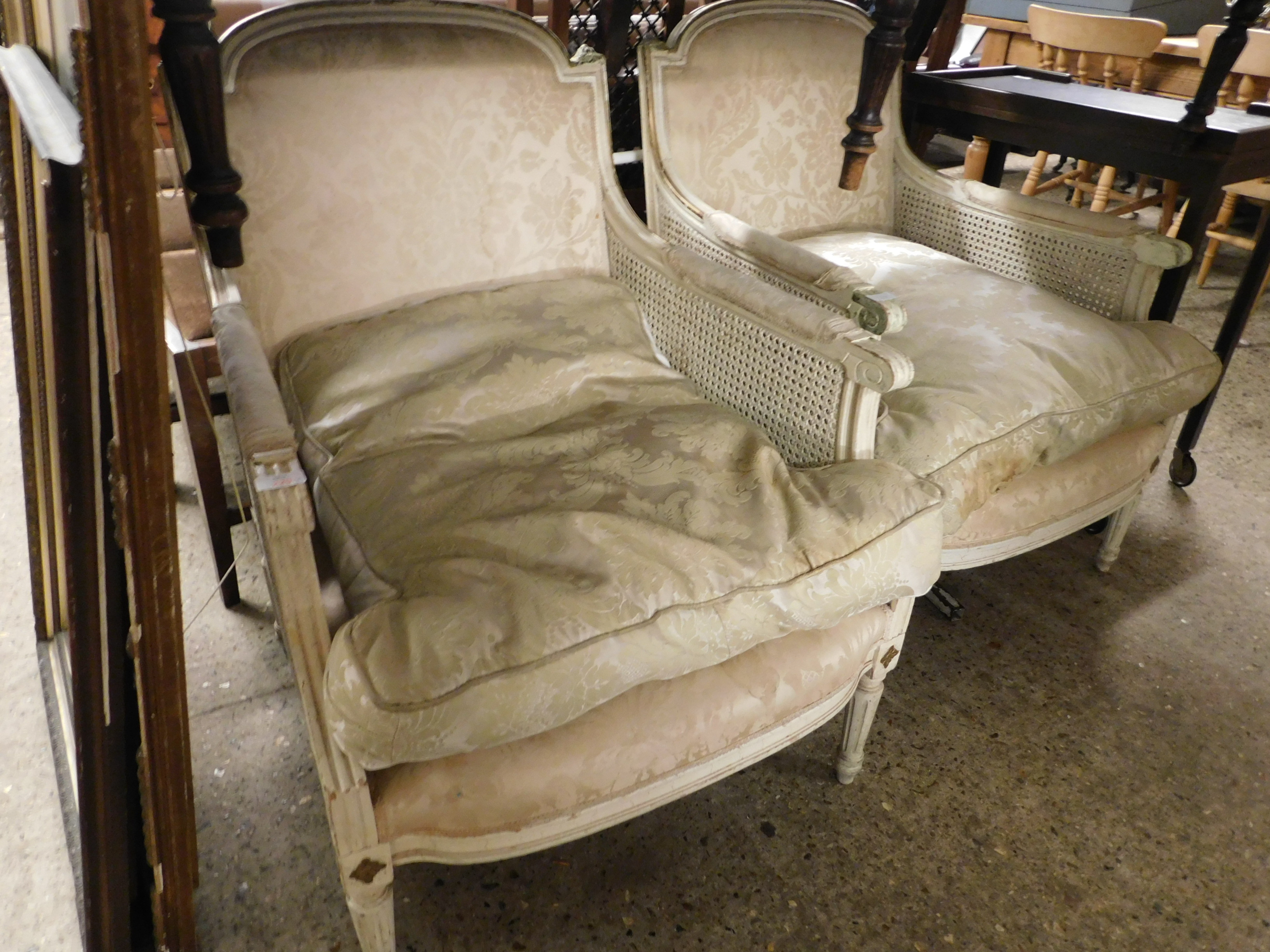 PAIR OF WHITE PAINTED BERGERE ARMCHAIRS