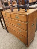 OAK FRAMED SMALL PROPORTIONED CAMPAIGN TYPE CHEST WITH TWO OVER THREE FULL WIDTH DRAWERS WITH