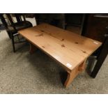 PINE FRAMED THREE PLANKED RECTANGULAR COFFEE TABLE