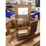19TH CENTURY OAK SMOKER'S COMPENDIUM WITH LIFT UP TOP WITH INSET MIRROR AND OPENING COMPARTMENTS AND