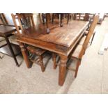 EASTERN HARDWOOD RECTANGULAR DINING TABLE WITH BUTTON DETAIL TOGETHER WITH A SET OF FOUR HARD SEATED