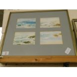 BRASS FRAMED PICTURE WITH FOUR COASTAL WATERCOLOURS