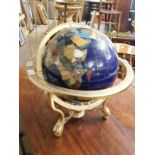 GOOD QUALITY BRASS AND AGATE INLAID TERRESTRIAL TABLE TOP GLOBE