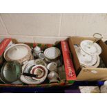 TWO BOXES CONTAINING MIXED CHINA WARES, DINNER WARES, CAKE STAND ETC (2)