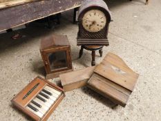 BOX CONTAINING AN OAK FRAMED SMOKER'S CABINET, TABLE TOP HARPSICHORD, J B CRAMER & CO MINIATURE