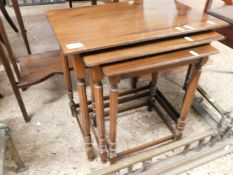 REPRODUCTION MAHOGANY NEST OF THREE TABLES WITH REEDED LEGS