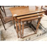 REPRODUCTION MAHOGANY NEST OF THREE TABLES WITH REEDED LEGS