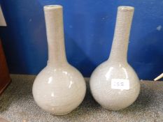 PAIR OF CELADON CRACKLE GLAZED SPILL VASES