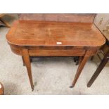 19TH CENTURY WALNUT AND SATINWOOD BANDED FOLD OVER CARD TABLE ON TAPERING SQUARE LEGS