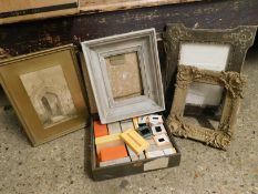 BOX CONTAINING MIXED PICTURE FRAMES, SLIDES ETC