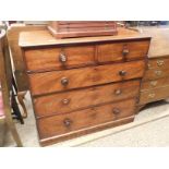 19TH CENTURY MAHOGANY STRAIGHT FRONTED TWO OVER THREE FULL WIDTH DRAWER CHEST WITH TURNED KNOB