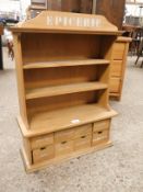 BEECHWOOD FRAMED TABLE TOP SPICE CABINET WITH TWO FIXED SHELVES AND EIGHT DRAWERS