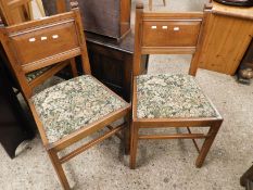 EARLY 20TH CENTURY OAK SET OF DINING CHAIRS WITH PANELLED BACK AND DROP IN UPHOLSTERED SEATS