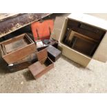 GROUP CONTAINING A QUANTITY OF MIXED 19TH CENTURY TABLE TOP BOXES, DRAWERS ETC, ALL A/F