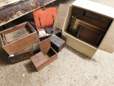 GROUP CONTAINING A QUANTITY OF MIXED 19TH CENTURY TABLE TOP BOXES, DRAWERS ETC, ALL A/F