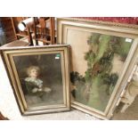 GILT FRAMED PRINT OF BUBBLES TOGETHER WITH A PRINT OF A COUNTRY LANDSCAPE SCENE (2)