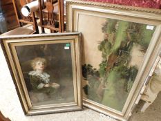 GILT FRAMED PRINT OF BUBBLES TOGETHER WITH A PRINT OF A COUNTRY LANDSCAPE SCENE (2)