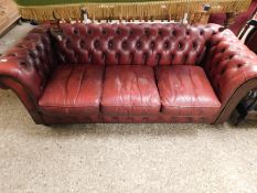 OXBLOOD LEATHER THREE SEATER CHESTERFIELD