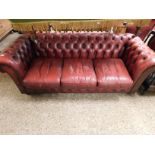 OXBLOOD LEATHER THREE SEATER CHESTERFIELD