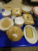 QUANTITY OF DENBY MUSTARD GLAZED DINNER WARES TO INCLUDE TUREENS, PLATE, BOWLS, DISHES ETC