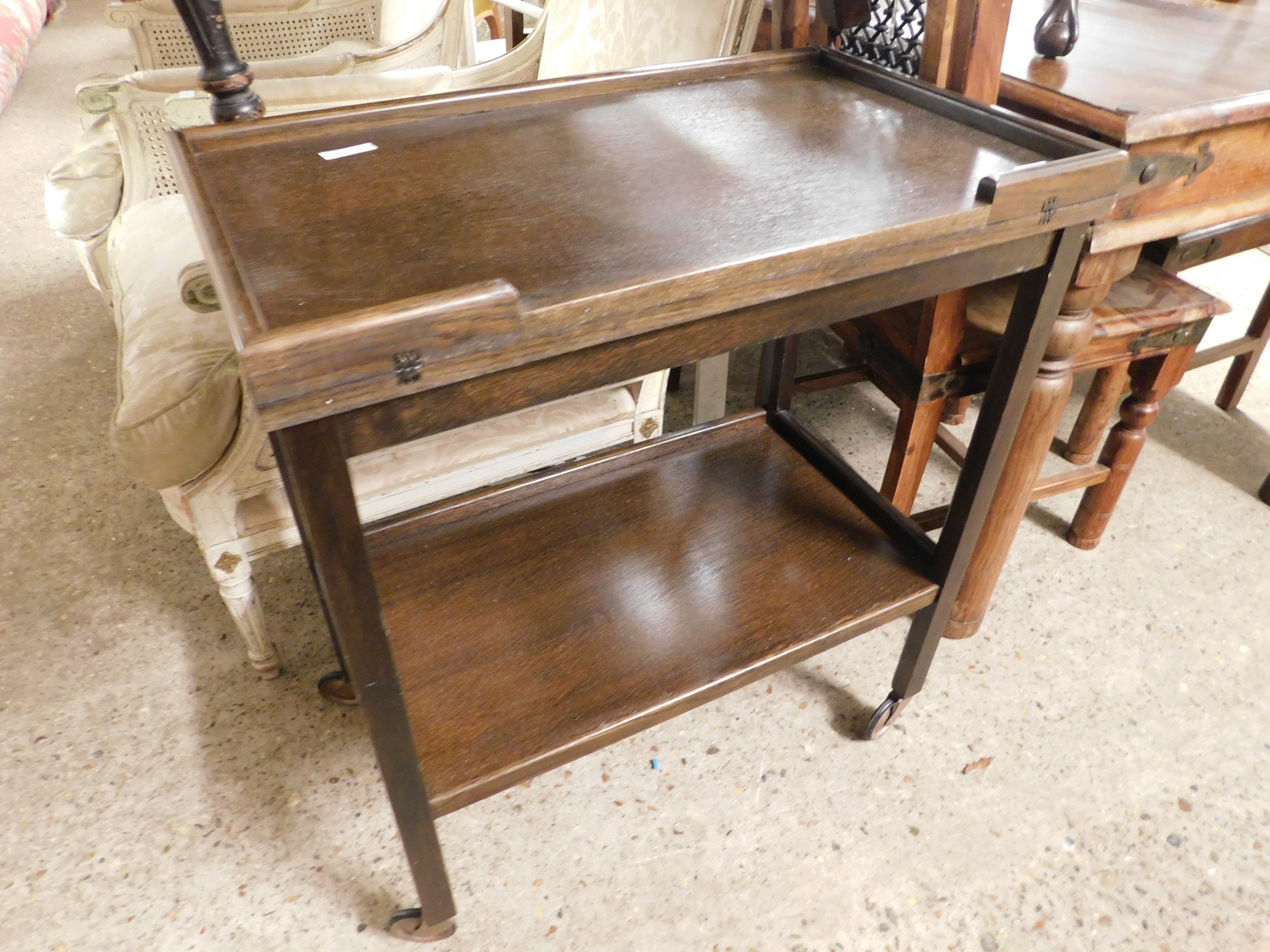 OAK FRAMED TWO TIER TEA TROLLEY