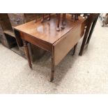 GEORGIAN MAHOGANY PEMBROKE TABLE ON FOUR RING TURNED LEGS RAISED ON BRASS CASTERS