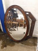 OAK HEXAGONAL FRAMED WALL MIRROR AND A FURTHER OVAL WALL MIRROR (2)