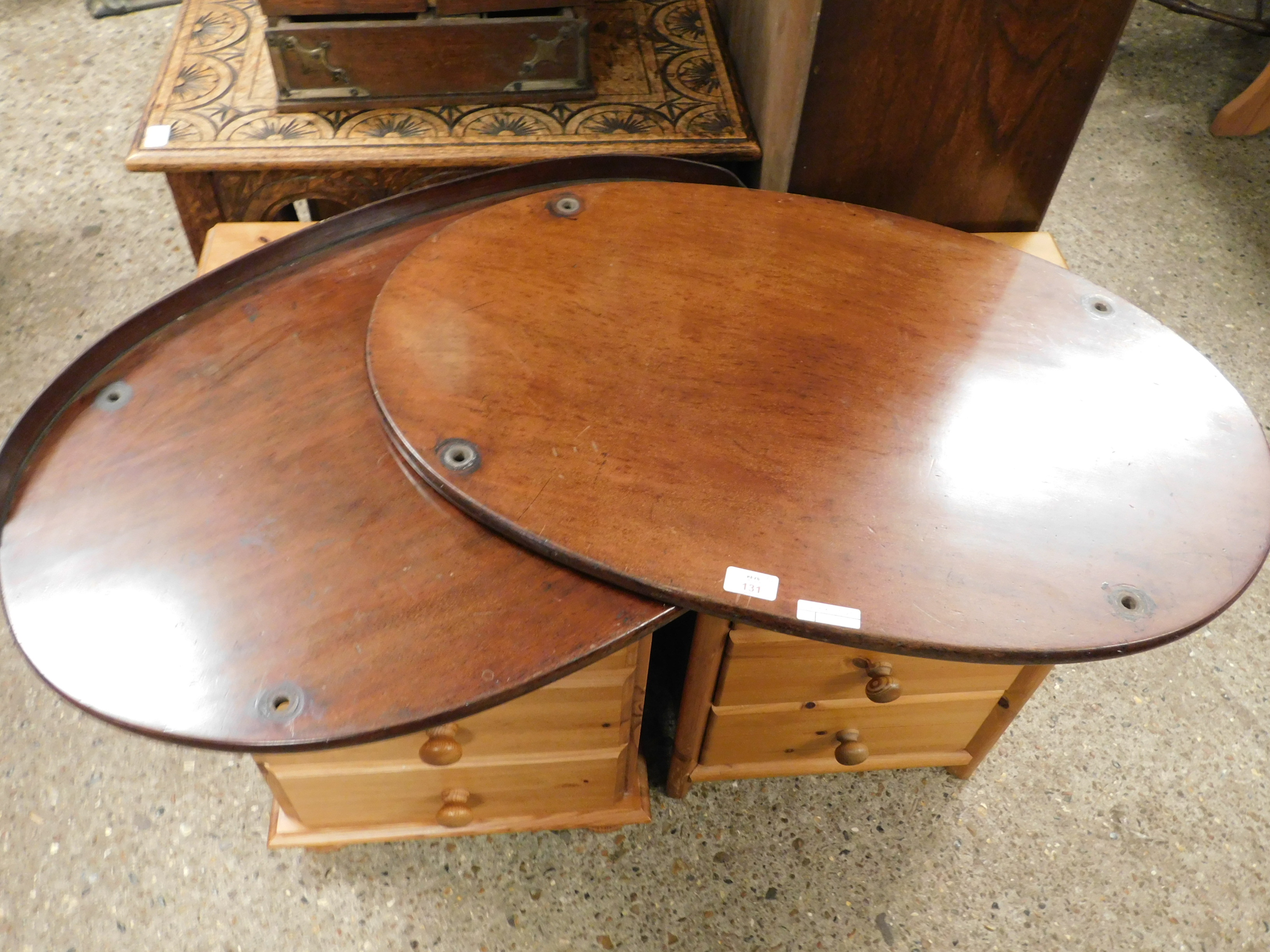 TWO MAHOGANY CIRCULAR TOPS, POSSIBLY FOR AN ETAGERE