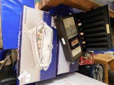 BOXED REMY MARTIN SET TOGETHER WITH TWO QUEEN ANNE SILVER PLATED BOXED TUREENS
