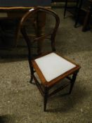 GOOD QUALITY MAHOGANY BEDROOM CHAIR IN AN ECCLESIASTICAL STYLE WITH BALLOON BACK, UPHOLSTERED SEAT