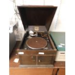 HIS MASTERS VOICE OAK CASED RECORD PLAYER