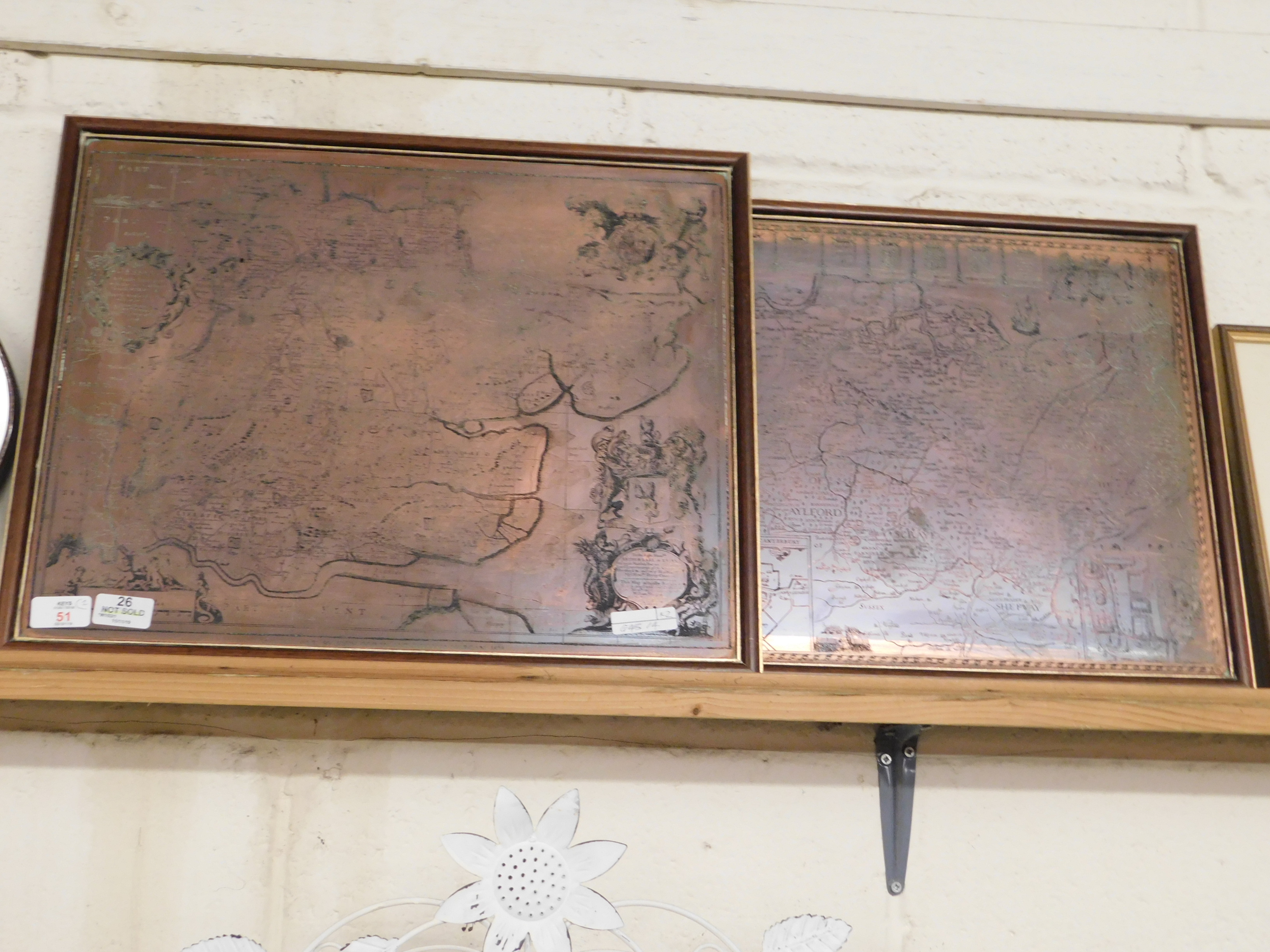 TWO FRAMED ETCHED COPPER MAPS