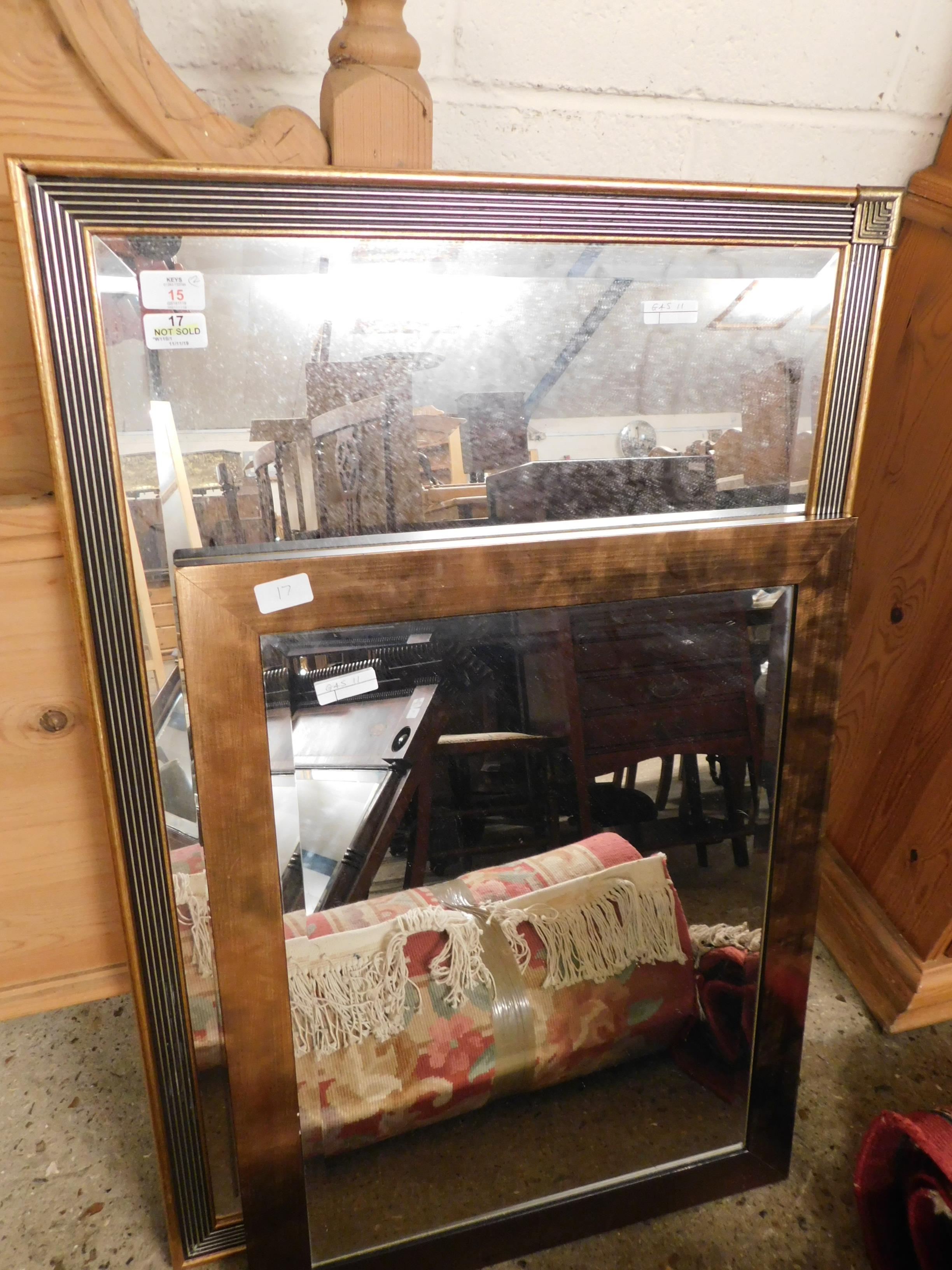 SILVER AND GILDED RECTANGULAR WALL MIRROR TOGETHER WITH A FURTHER SILVERED RECTANGULAR WALL