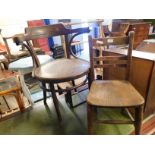 ELM HARD SEATED BAR BACK CHILD'S CHAIR TOGETHER WITH A PENNY PRESS SEATED BENTWOOD ARMCHAIR (2)