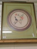 ORIENTAL FRAMED CIRCULAR PRINTS OF BIRDS ON BRANCH