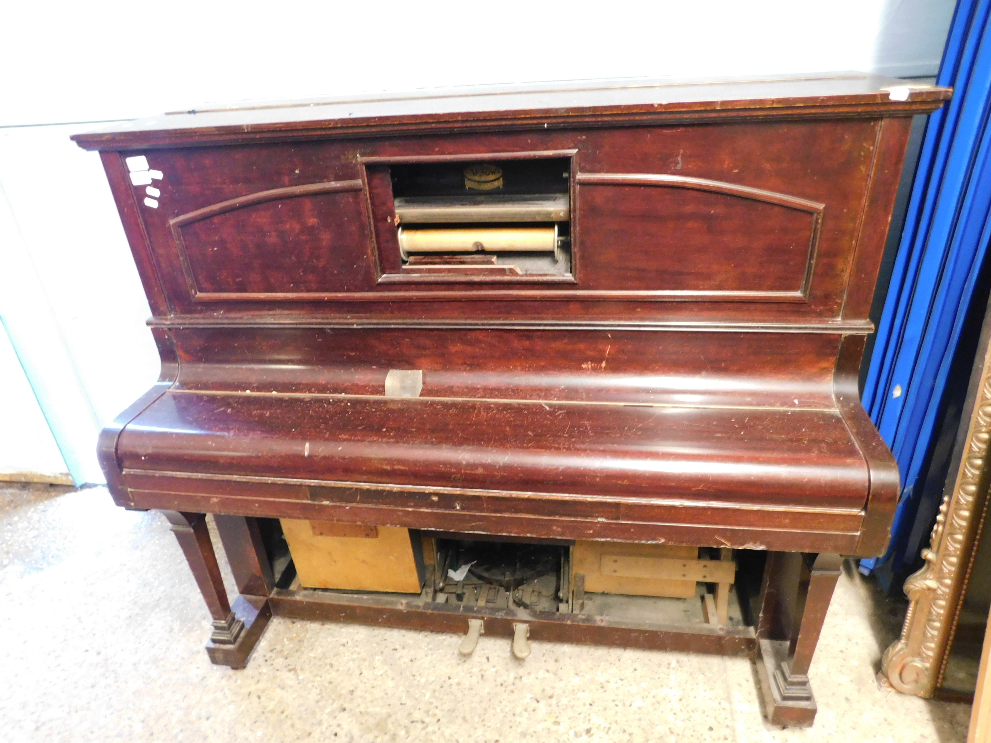 MAHOGANY BOND AND BRADLEY UPRIGHT PIANOLA