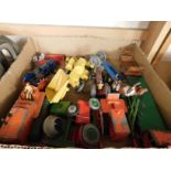 BOX CONTAINING MIXED PLAY WORN DINKY TOYS ETC