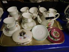 TRAY CONTAINING GOLDEN CROWN CARNATION CUPS, TEA WARES ETC